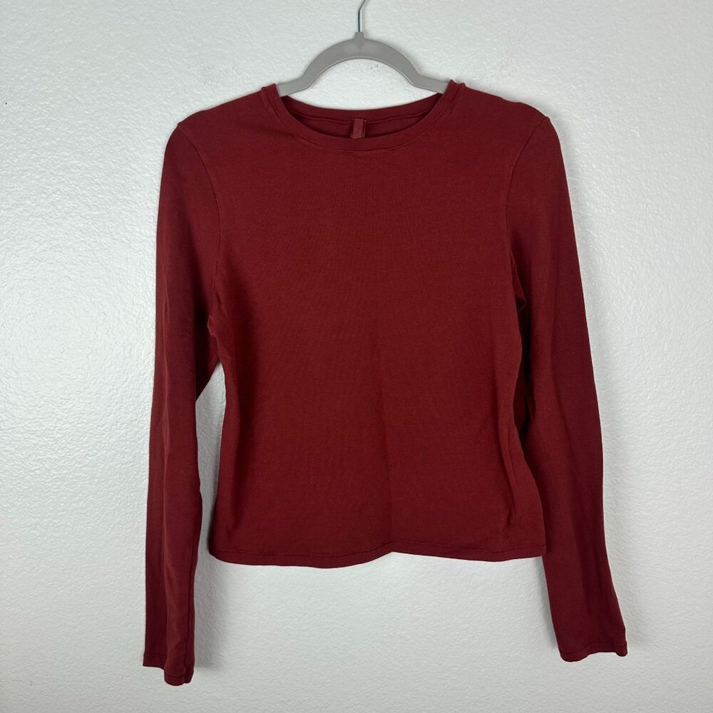Skims Cotton Jersey Long Sleeve T-Shirt XL Red Stretch Crew Neck